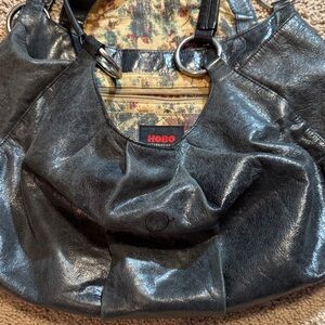 HOBO Shiny Black Leather Hobo Bag
